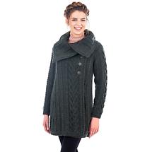 Alternate image for Irish Coat | Merino Wool Classic Aran Cable Knit Ladies Coat