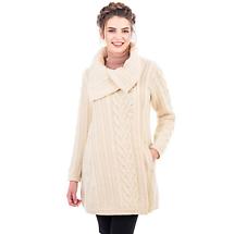 Alternate image for Irish Coat | Merino Wool Classic Aran Cable Knit Ladies Coat