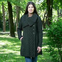 Alternate image for Irish Coat | Merino Wool Classic Aran Cable Knit Ladies Coat