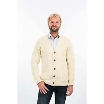 Alternate image for Irish Cardigan | Merino Wool V Neck Cable Knit Mens Cardigan