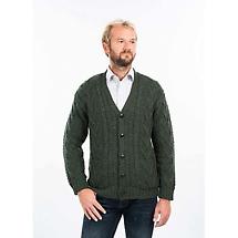 Alternate image for Irish Cardigan | Merino Wool V Neck Cable Knit Mens Cardigan
