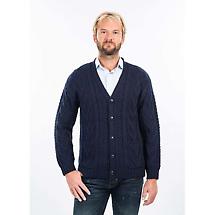 Alternate image for Irish Cardigan | Merino Wool V Neck Cable Knit Mens Cardigan