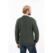 Alternate image for Irish Cardigan | Merino Wool V Neck Cable Knit Mens Cardigan