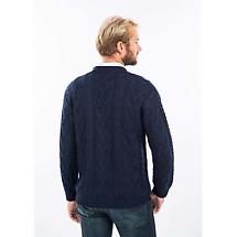 Alternate image for Irish Cardigan | Merino Wool V Neck Cable Knit Mens Cardigan