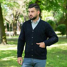 Alternate image for Irish Cardigan | Merino Wool V Neck Cable Knit Mens Cardigan