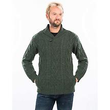 Alternate image for Irish Sweater | Merino Wool Aran Knit Shawl Collar Single Button Mens Sweater