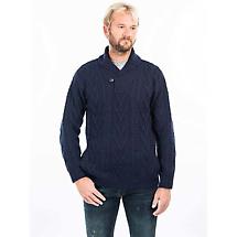 Alternate image for Irish Sweater | Merino Wool Aran Knit Shawl Collar Single Button Mens Sweater