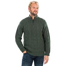 Alternate image for Irish Sweater | Merino Wool Aran Knit Zip Neck Fisherman Mens Sweater