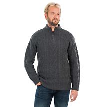 Alternate image for Irish Sweater | Merino Wool Aran Knit Zip Neck Fisherman Mens Sweater