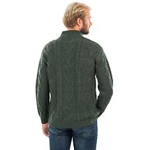 Alternate image for Irish Sweater | Merino Wool Aran Knit Zip Neck Fisherman Mens Sweater