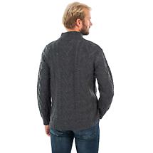 Alternate image for Irish Sweater | Merino Wool Aran Knit Zip Neck Fisherman Mens Sweater