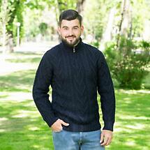 Alternate image for Irish Sweater | Merino Wool Aran Knit Zip Neck Fisherman Mens Sweater