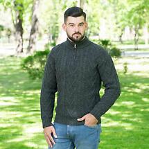 Alternate image for Irish Sweater | Merino Wool Aran Knit Zip Neck Fisherman Mens Sweater