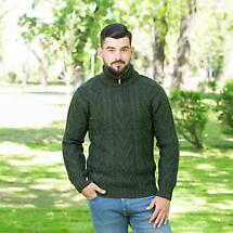 Alternate image for Irish Sweater | Merino Wool Aran Knit Zip Neck Fisherman Mens Sweater