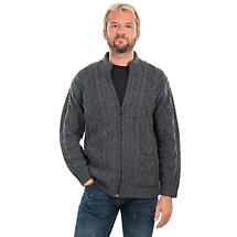 Alternate image for Irish Cardigan | Merino Wool Aran Knit Mens Zip Cardigan