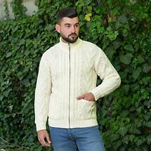 Alternate image for Irish Cardigan | Merino Wool Aran Knit Mens Zip Cardigan