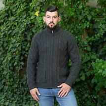 Alternate image for Irish Cardigan | Merino Wool Aran Knit Mens Zip Cardigan