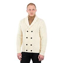 Alternate image for SALE | Irish Cardigan | Double Breasted Shawl Collar Aran Cable Knit Mens Cardigan