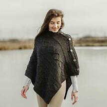 Alternate image for Irish Shawl | Aran Cable Knit Cowl Neck Celtic Button Poncho