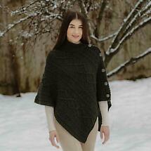 Alternate image for Irish Shawl | Aran Cable Knit Cowl Neck Celtic Button Poncho