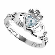 Alternate image for Irish Ring | 14k White Gold Diamond Love Loyalty Friendship Birthstone Claddagh Ring