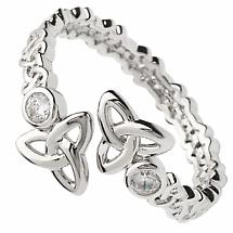 Alternate image for SALE | Irish Ring | Sterling Silver Crystal Crossover Double Trinity Knot Ring
