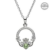 Alternate image for Irish Necklace | Sterling Silver Claddagh Swarovski Crystal Birthstone Pendant