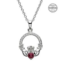 Alternate image for Irish Necklace | Sterling Silver Claddagh Swarovski Crystal Birthstone Pendant