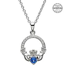 Alternate image for Irish Necklace | Sterling Silver Claddagh Swarovski Crystal Birthstone Pendant