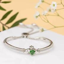 Alternate image for Irish Bracelet | Sterling Silver Green Crystal Draw String Claddagh Bangle