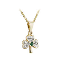 Alternate image for Irish Necklace | 14k Yellow Gold Diamond & Emerald Shamrock Pendant