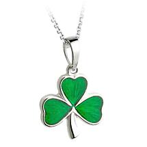 Alternate image for Irish Necklace - Sterling Silver and Green Enamel Shamrock Pendant with Chain