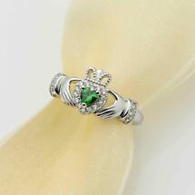 Alternate image for Irish Rings | Sterling Silver Ladies Green Crystal Heart Claddagh Ring