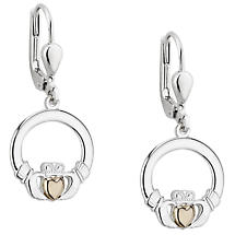 Alternate image for SALE | Irish Earrings | 10k Gold Heart Sterling Silver Claddagh Earrings