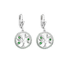 Alternate image for Irish Earrings | 14k White Gold Diamond & Emerald Celtic Tree of Life Earrings
