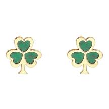 Alternate image for Irish Earrings | 10k Gold Malachite Shamrock Stud Earrings