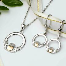 Alternate image for SALE | Irish Earrings | 10k Gold Heart Sterling Silver Claddagh Earrings