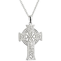 Alternate image for Irish Necklace | Large Sterling Silver Book of Kells Apostles Celtic Cross Pendant