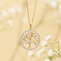 Alternate image for Irish Necklace | 14k Gold Diamond and Emerald Circle Celtic Tree of Life Pendant