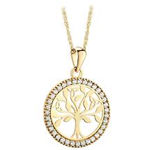 Alternate image for Irish Necklace | 10k Yellow Gold CZ Circle Celtic Tree of Life Pendant