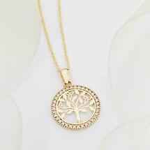 Alternate image for Irish Necklace | 10k Yellow Gold CZ Circle Celtic Tree of Life Pendant