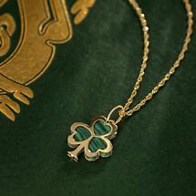 Alternate image for Irish Necklace | 10k Gold Malachite Shamrock Pendant