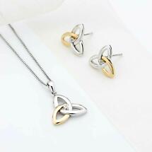 Alternate image for Irish Necklace | Diamond Sterling Silver and 10k Yellow Gold Celtic Trinity Knot Pendant
